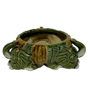 Vintage Majolica Ceramic Elephant/Bamboo Succulent Planter